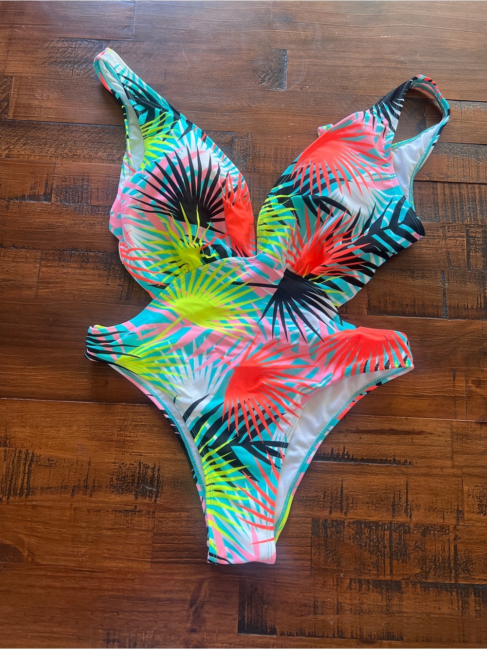 Kids Tropical Palm One-Piece Swimsuit - Neon Multi